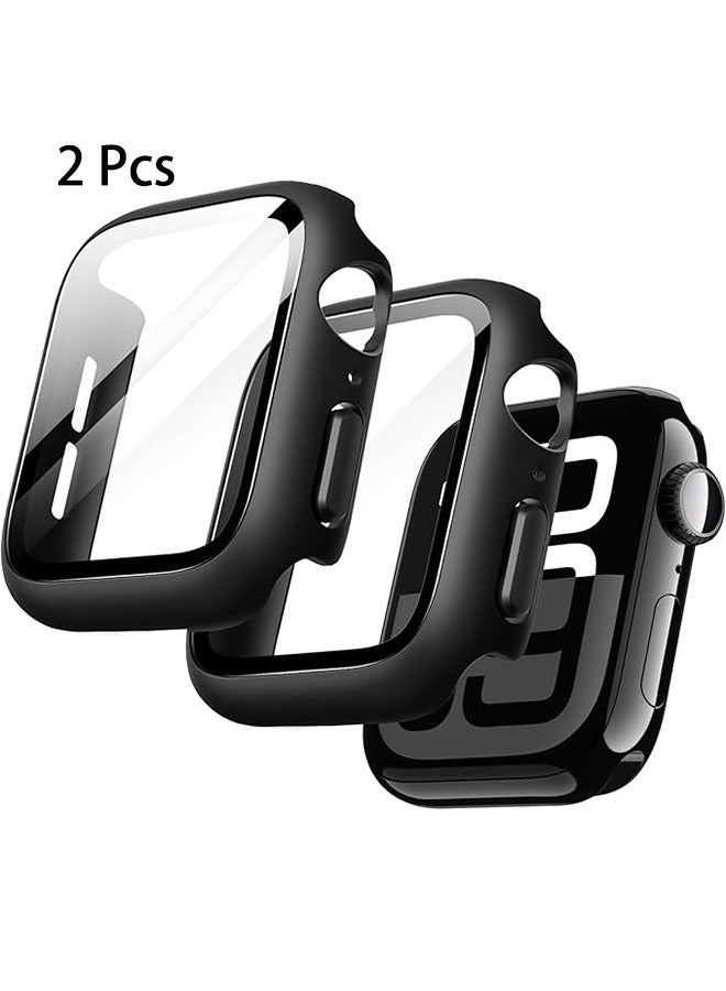 2 Pcs Case with Screen Protector for Apple Watch Series 10 46mm, Overall Protective Cover, Built-in Tempered Glass Film High Sensitivity (Black) - Image 1