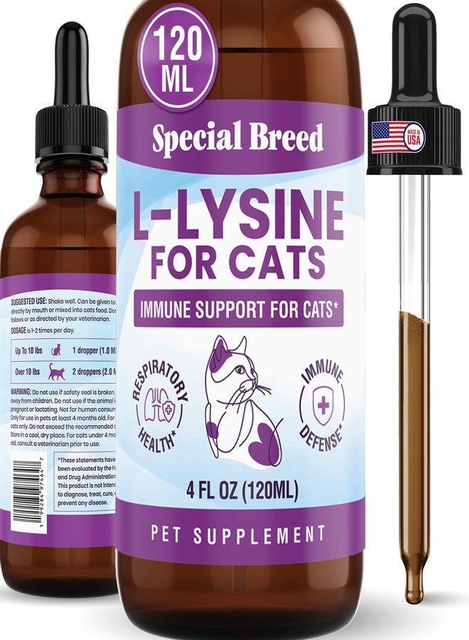 Special Breed L-Lysine for Cats & Kittens – Immune, Respiratory & Eye Health Support – Liquid Cat Supplement with Astragalus, Burdock, Atractylodes, Dangshen & Vitamins A, B1, B2, B6 – 4oz (120mL) - Image 1