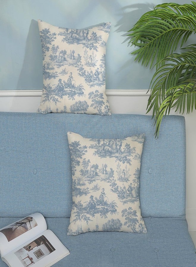 GOLIANDA French Country Pillow Covers 18x18 Set of 2 Vintage Baby Blue Toile Throw Pillows Outdoor French Country Decorative Pillowcase Rustic Cottage Farmhouse Cushion Case for Couch Living Room Decor - Image 3