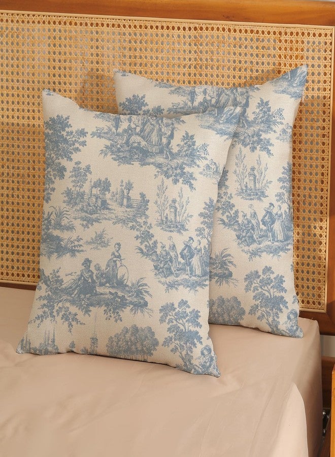 GOLIANDA French Country Pillow Covers 18x18 Set of 2 Vintage Baby Blue Toile Throw Pillows Outdoor French Country Decorative Pillowcase Rustic Cottage Farmhouse Cushion Case for Couch Living Room Decor - Image 2