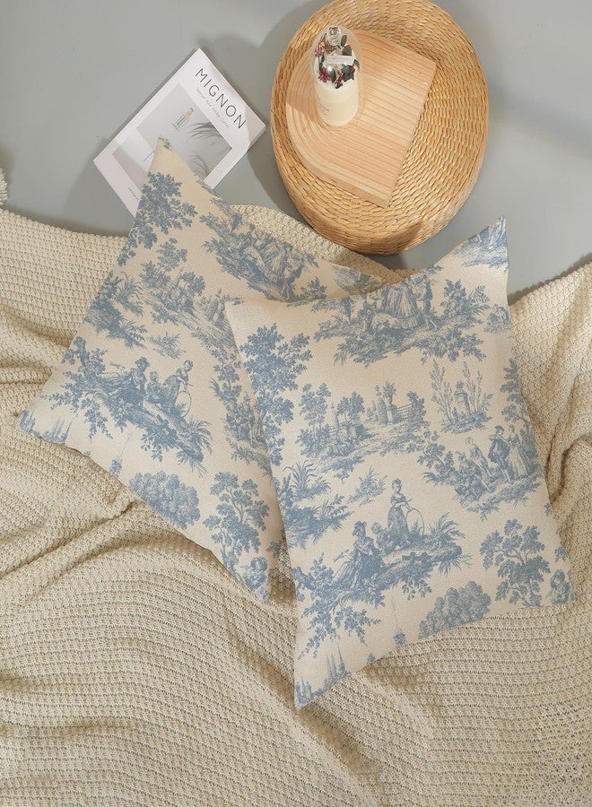 GOLIANDA French Country Pillow Covers 18x18 Set of 2 Vintage Baby Blue Toile Throw Pillows Outdoor French Country Decorative Pillowcase Rustic Cottage Farmhouse Cushion Case for Couch Living Room Decor - Image 5