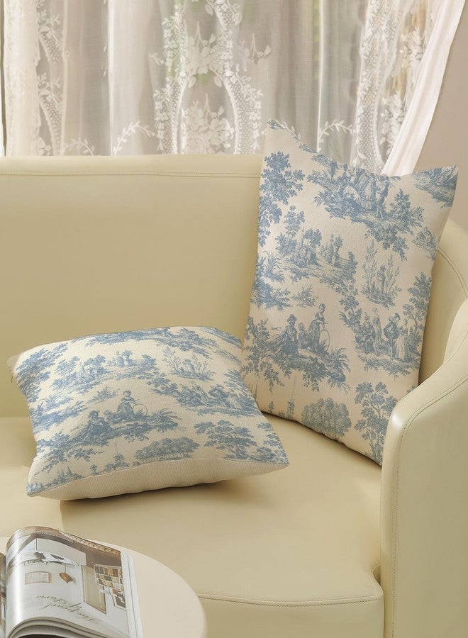 GOLIANDA French Country Pillow Covers 18x18 Set of 2 Vintage Baby Blue Toile Throw Pillows Outdoor French Country Decorative Pillowcase Rustic Cottage Farmhouse Cushion Case for Couch Living Room Decor - Image 4