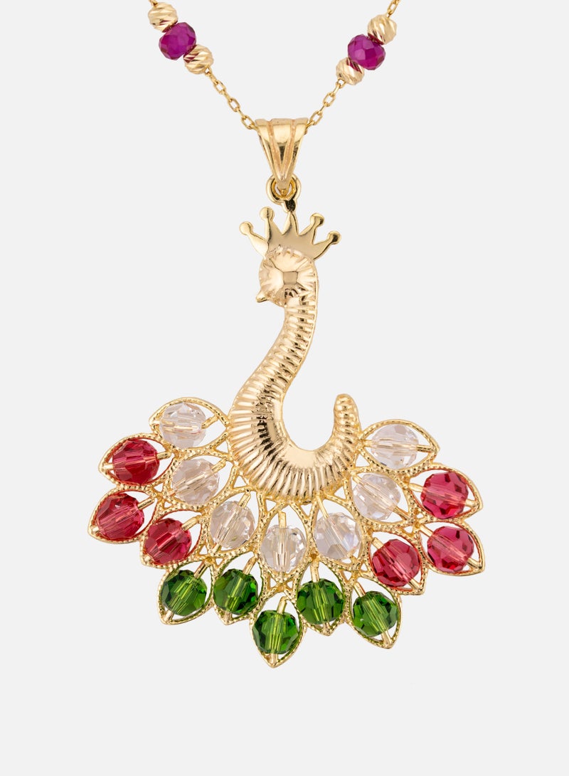 AAZ Jewellery L.L.C White/Red Queen Peacock 18k Gold Plated Silver Necklace - Image 1