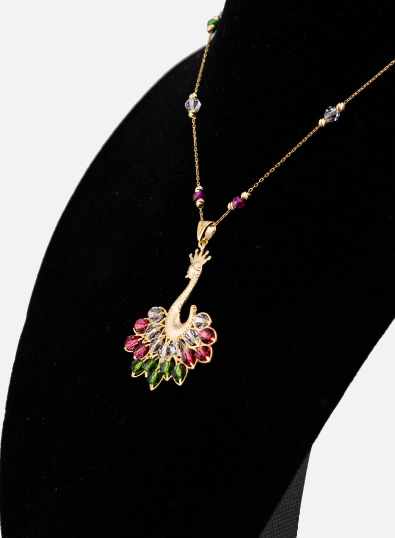 AAZ Jewellery L.L.C White/Red Queen Peacock 18k Gold Plated Silver Necklace - Image 3