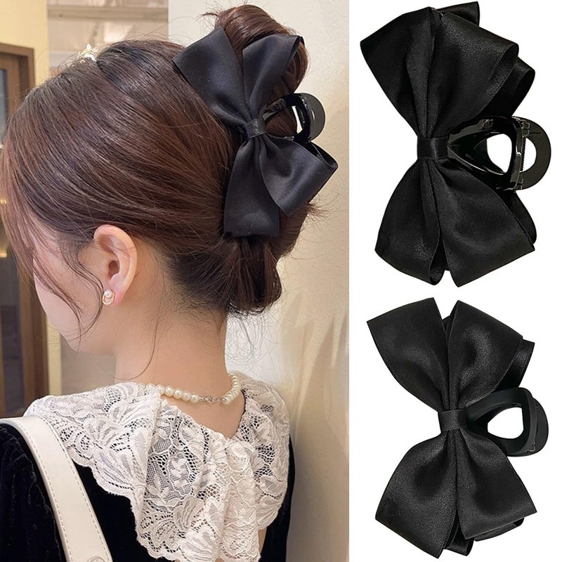 FDBJulyy Premium Hair Clips for Women: Bow-knot Claw Clips for Thick and Thin Hair, Big Non-slip Bow Clips in Black - Image 1