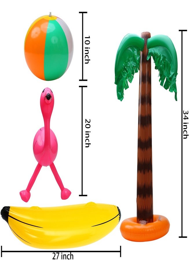 Elcoho 8 Pack Inflatable Luau Party Decorations Includes Inflatable Blow up Palm Trees Banana Beach Balls Flamingo Outdoor Hawaiian Summer Beach Decor PVC Material - Image 2