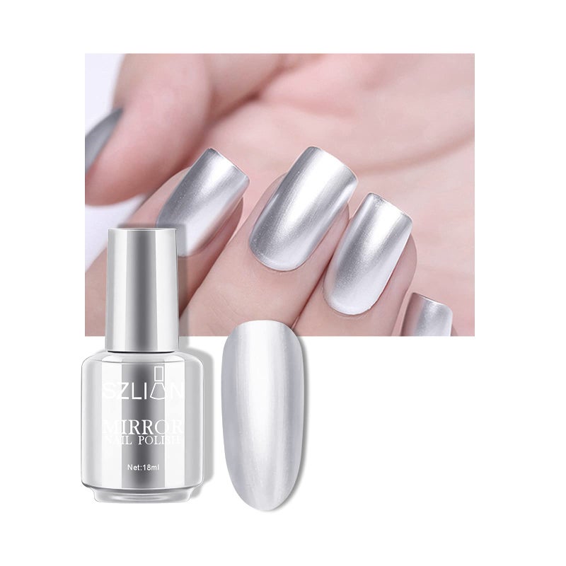 KYDA 18ml Gold Mirror Nail Polish, Bright Glossy Mirror Polish for Nails Art, Longlasting Shine Metallic Effect Nails Art, Gorgeous Reflective Manicure Nail Lacquers-Silver, 0.61 fl oz - Image 1