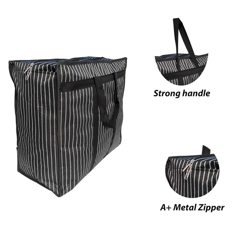 MARQUEONN MARQUEONN Multipurpose Extra Large Big Heavy Duty Storage Organizer Reusable Canvas Shopper Bag with Strong Handles and Base with Covers Zip - Image 2
