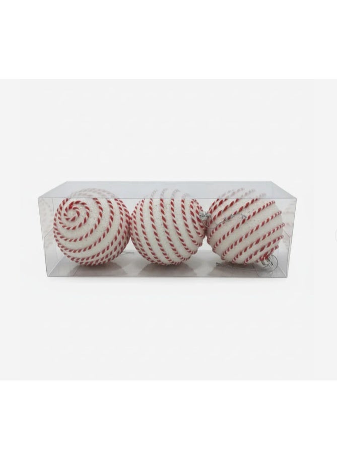 AKDC 3-Piece Gold Christmas Hanging Ball Décor Set – White Glitter & Red Thread Design for Festive Décor - Image 2