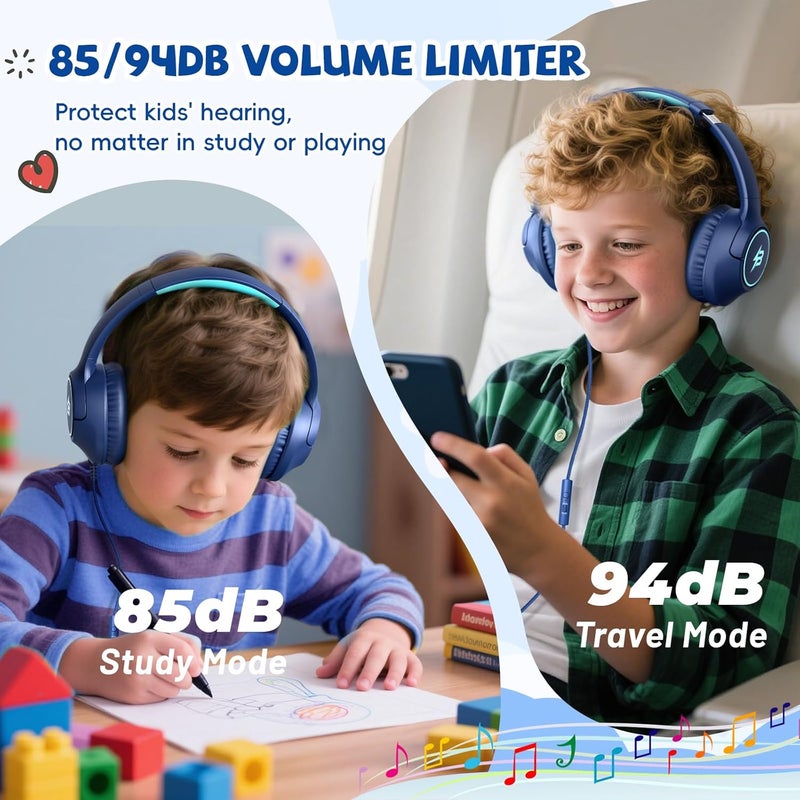 Botesty Sound Kids Headphones with Cord for School, 85/94dB Volume Limit, Wired Over Ear Headphones for Kids Boys Girls with Microphone, Stereo Sound 3.5mm Jack for Kindle, Tablet, Airplane Travel - Image 3