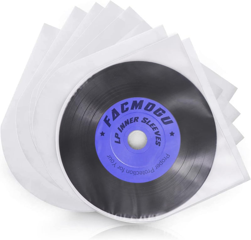 Facmogu 100PCS 7 Inch LP Inner Sleeve, Round Bottom Vinyl Record Sleeves for 45 RPM Records Collections, Anti-Static U shaped Interior Disc Cover Clear Vinyl Covers for Protect LP Album from Scratches - Image 1