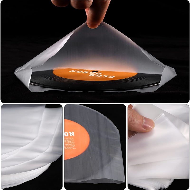 Facmogu 100PCS 7 Inch LP Inner Sleeve, Round Bottom Vinyl Record Sleeves for 45 RPM Records Collections, Anti-Static U shaped Interior Disc Cover Clear Vinyl Covers for Protect LP Album from Scratches - Image 2