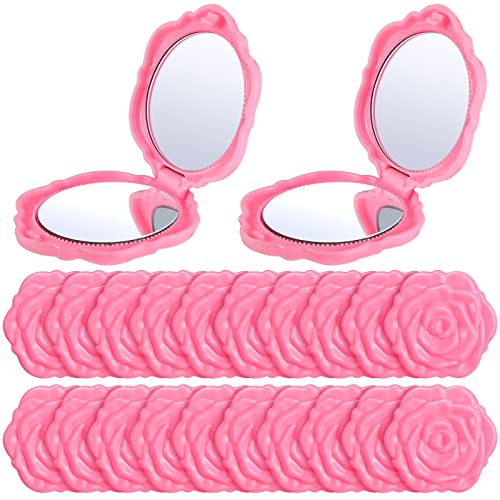 Yulejo 20 Pack Rose Compact Mirror Bulk Pink Plastic Mini Travel Makeup Mirror Hand Bridesmaids Gift for Women Girls Wedding Party - Image 1