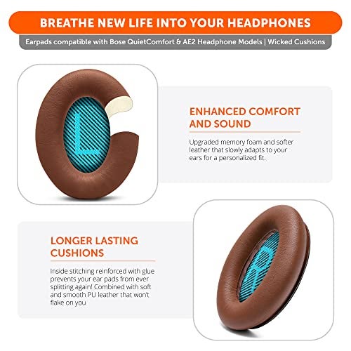 WC Wicked Cushions Upgraded Replacement Ear Pads for Bose Headphones - Compatible with QC15 / QC25 / QC35 & 35 ii / QC2 / AE2 / AE2i / AE2W / Soundlink - Softer Leather, Luxury Memory Foam | Brown - Image 4