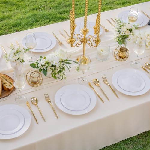 KIRE 120PCS White Plastic Plates - Heavy Duty White Disposable Plates for Party/Wedding - Include 60Pieces 10.25inch White Dinner Plates - 60Pieces 7.5inch White Dessert/Salad Plates - Image 3