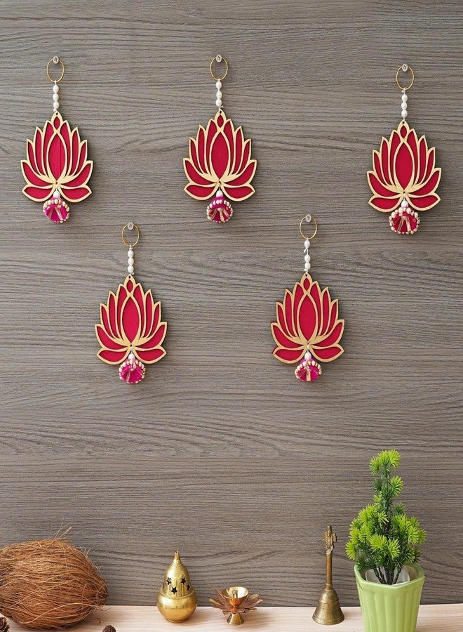 Lazybeee 5Pc Set Lotus Wall Hangings for Decoration | Pooja Room Decorative Items for Home | Lotus Hangings for Temple Decor, Diwali Decor, Mandir, Ganesh Decoration and Hall (5 pcs, 6 inch) - Image 1