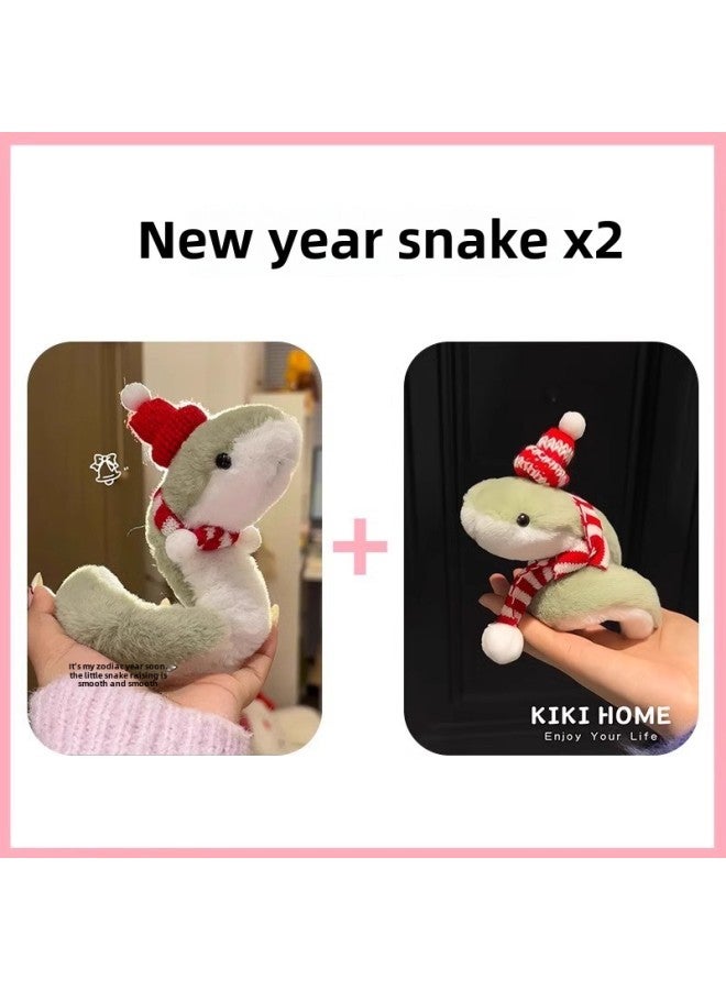 2025 Year Of The Snake Mascot Doll Cyber Celebrant Plush Toy Snake Doll Wrap Cute Doll Pendant-Color:Mix And Match - Two Packs] Little Green Snake_2+red Hat_1+striped Hat_1+striped Scarf_2 (ready Stock, Upgraded Velvet, Soft And Waxy Feel)  - Image 1