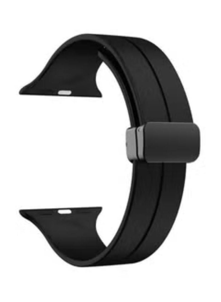 حزام iWatch الرياضي من السيليكون عالي الجودة مع قفل مغناطيسي لساعة Apple 44mm 45mm و Ultra 49mm 8 SE 7 6 5 أسود - Image 1