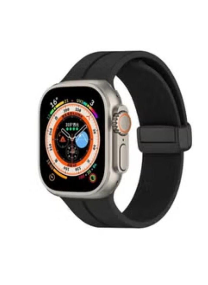 حزام iWatch الرياضي من السيليكون عالي الجودة مع قفل مغناطيسي لساعة Apple 44mm 45mm و Ultra 49mm 8 SE 7 6 5 أسود - Image 2
