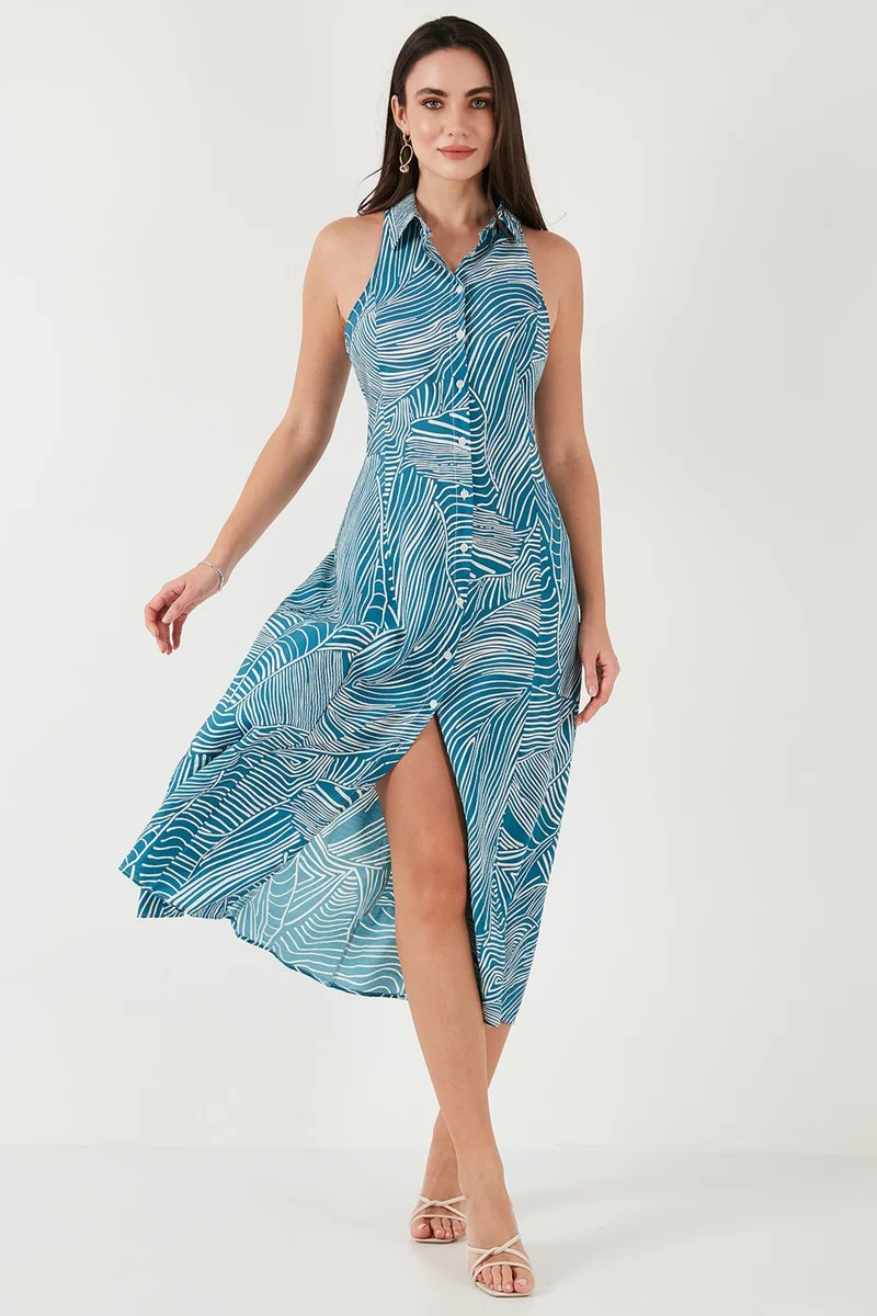 Lela Printed Halter Midi Dress