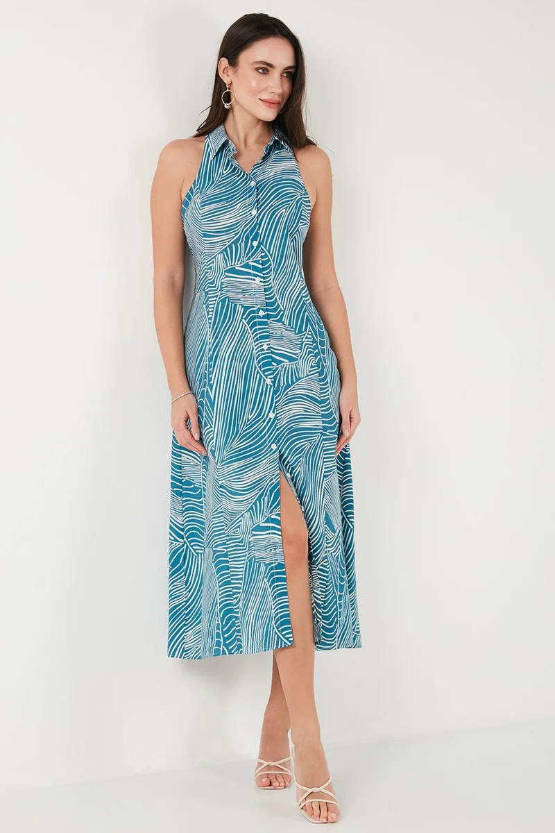 Lela Printed Halter Midi Dress