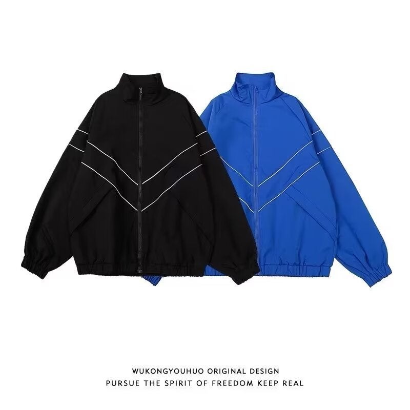جاكيت رياضي كاجوال عصري بأسلوب أمريكي للنساء والرجال، ملابس فضفاضة بلون موحد، جاكيت عصري للأزواج - Image 5