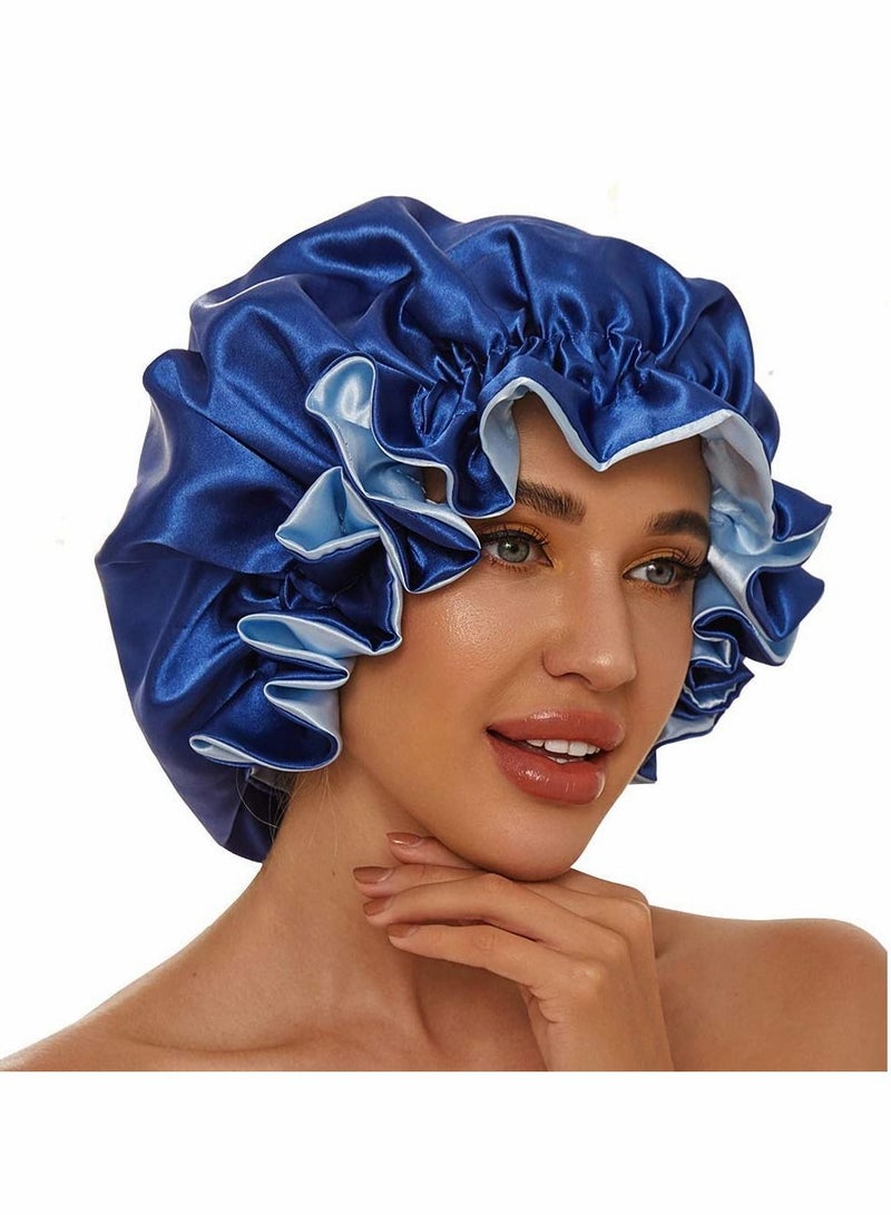KASTWAVE Silk Sleeping Cap, Satin Bonnets Hair Bath Cap, Silk Bonnet for Natural Hair Bonnet Satin Hair Bonnets, Extra Large Double Layer Reversible Adjustable Soft, Night Sleeping Cap for Women Haircare - Image 3