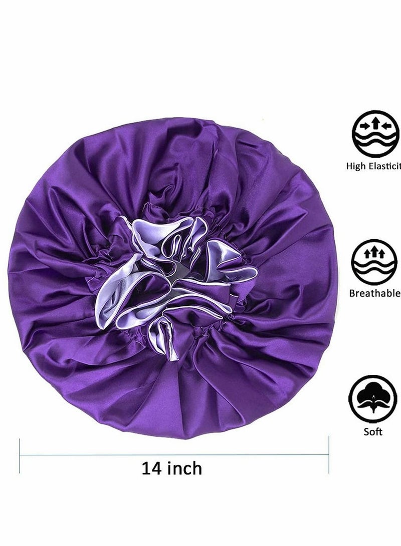KASTWAVE Silk Sleeping Cap, Satin Bonnets Hair Bath Cap, Silk Bonnet for Natural Hair Bonnet Satin Hair Bonnets, Extra Large Double Layer Reversible Adjustable Soft, Night Sleeping Cap for Women Haircare - Image 4