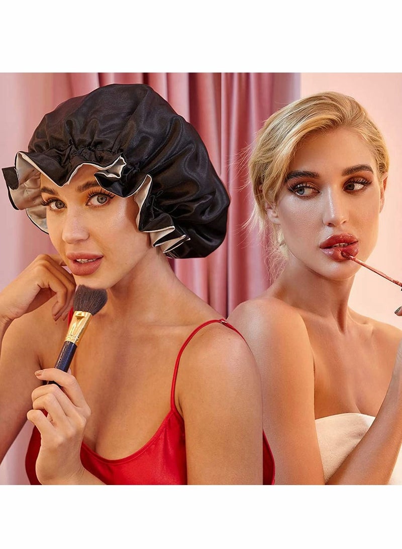 KASTWAVE Silk Sleeping Cap, Satin Bonnets Hair Bath Cap, Silk Bonnet for Natural Hair Bonnet Satin Hair Bonnets, Extra Large Double Layer Reversible Adjustable Soft, Night Sleeping Cap for Women Haircare - Image 2