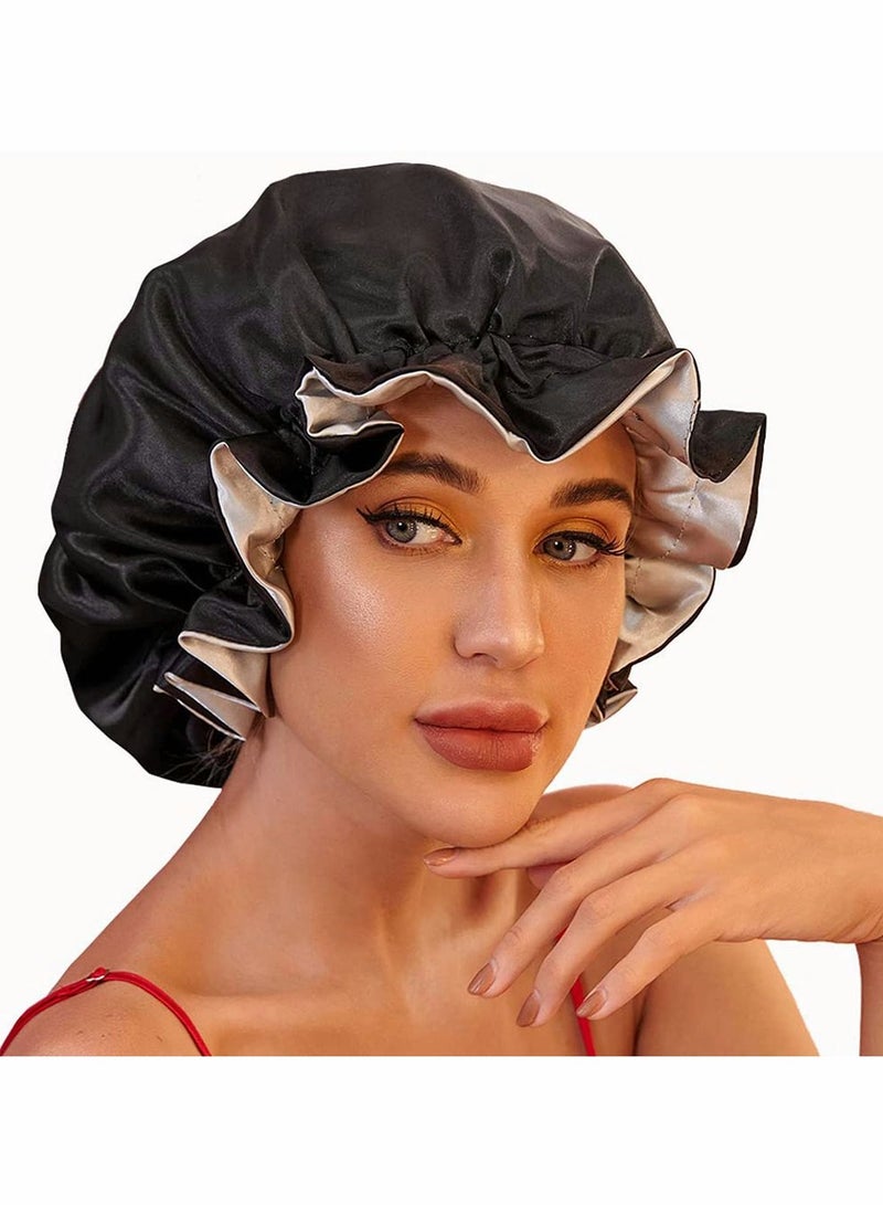 KASTWAVE Silk Sleeping Cap, Satin Bonnets Hair Bath Cap, Silk Bonnet for Natural Hair Bonnet Satin Hair Bonnets, Extra Large Double Layer Reversible Adjustable Soft, Night Sleeping Cap for Women Haircare - Image 1
