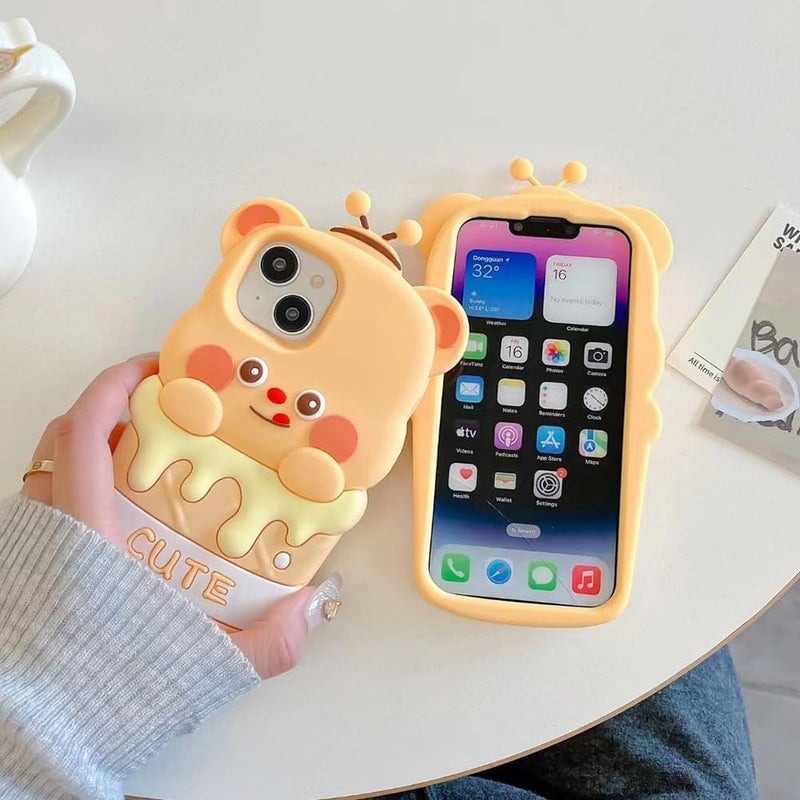 QoKcoahn حافظة متوافقة مع iPhone 13، غطاء كرتوني لطيف ثلاثي الأبعاد كاواي مضحك لخنزير الماء ينفخ الفقاعات للنساء والفتيات، حماية من السقوط من السيليكون الجل الناعم - Image 5
