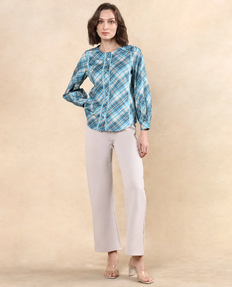 Rareism Women's Regular Fit Flannel Print Shirt