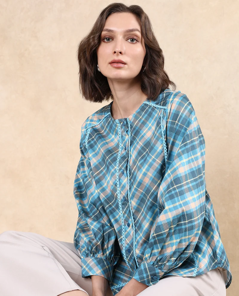 Rareism Women's Regular Fit Flannel Print Shirt