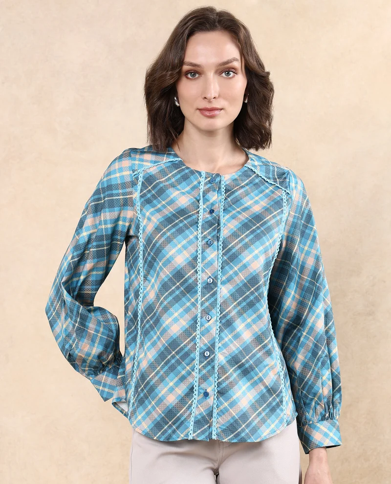 Rareism Women's Regular Fit Flannel Print Shirt