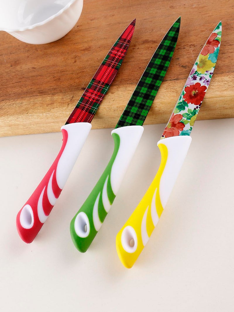 AVMART Pack of 3 Stainless Steel Kitchen Knife Set with Designer Printed Blades & Ergonomic Anti-Slip Handles – Multipurpose Chef, Utility & Vegetable Cutting Knives for Home & Kitchen - Image 3
