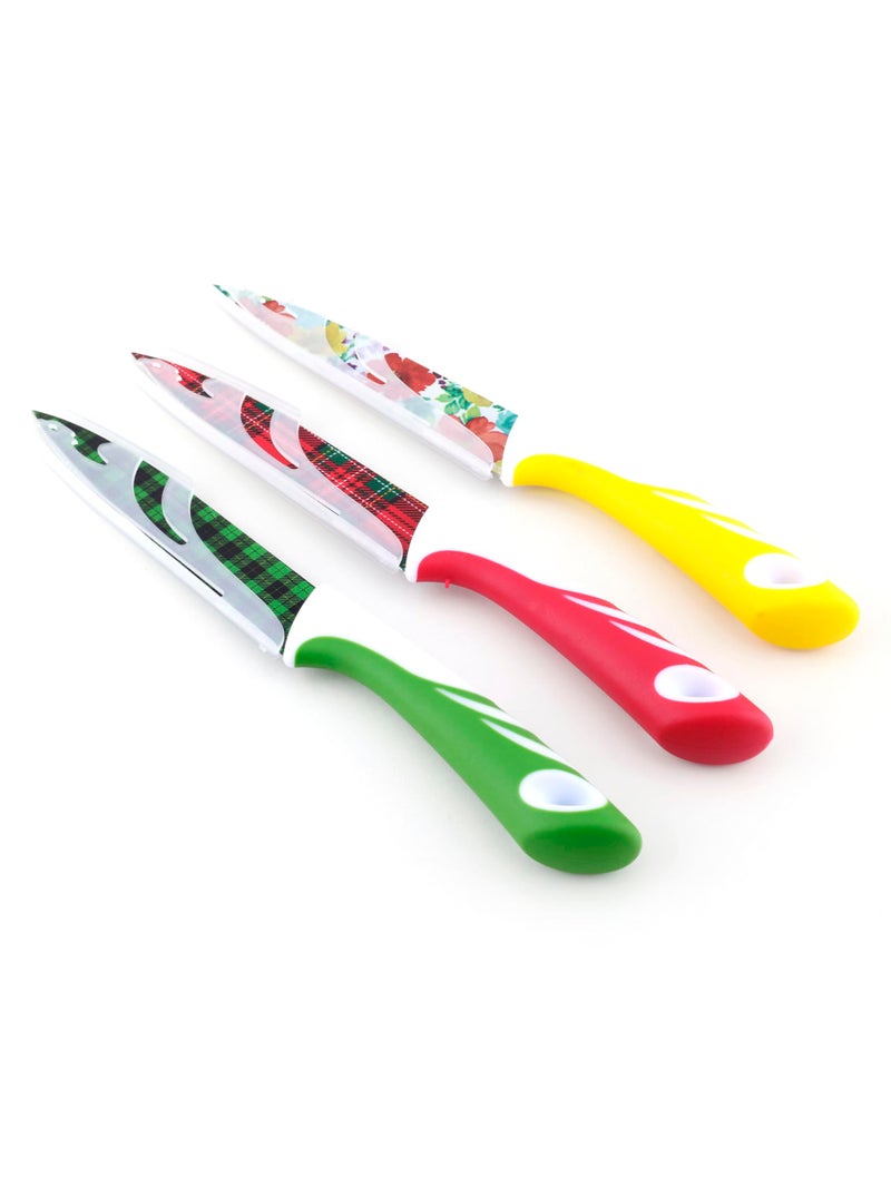 AVMART Pack of 3 Stainless Steel Kitchen Knife Set with Designer Printed Blades & Ergonomic Anti-Slip Handles – Multipurpose Chef, Utility & Vegetable Cutting Knives for Home & Kitchen - Image 4