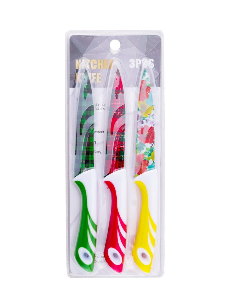 AVMART Pack of 3 Stainless Steel Kitchen Knife Set with Designer Printed Blades & Ergonomic Anti-Slip Handles – Multipurpose Chef, Utility & Vegetable Cutting Knives for Home & Kitchen - Image 2