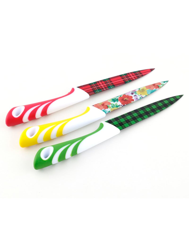 AVMART Pack of 3 Stainless Steel Kitchen Knife Set with Designer Printed Blades & Ergonomic Anti-Slip Handles – Multipurpose Chef, Utility & Vegetable Cutting Knives for Home & Kitchen - Image 5