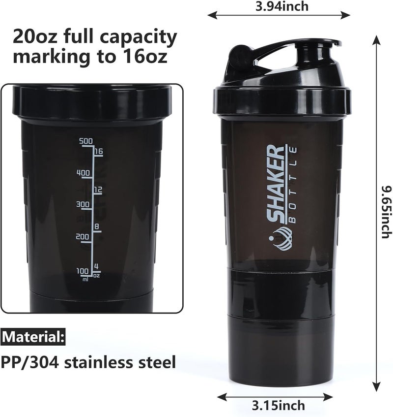 VIGIND Protein Shaker Bottle,Sports Water Bottle,Leak Proof Shake Bottle For Protein Mixer- Non Slip 3 Layer Twist Off 3oz Cups with Pill Tray - Protein Powder 16 oz Shake Cup with Storage,Black - Image 2