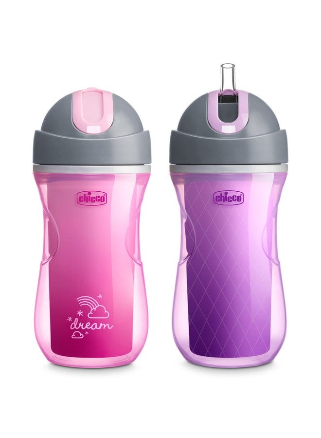 شيكو كوب شرب معزول مزدوج الجدار من تشيكو، سعة 9 أونصات، مزود بقشة سيليكون وغطاء مانع للانسكاب | آمن للاستخدام في الرف العلوي لغسالة الأطباق، سهل الإمساك، تصميم مريح، وردي/أرجواني، عبوة من قطعتين، مناسب للأطفال من عمر 12 شهرًا فأكثر - Image 1