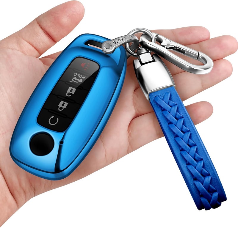 Autophone Nissan Key Fob Cover with Leather Keychain - Soft TPU Protection for 2023-2025 Models (Blue) - Image 1