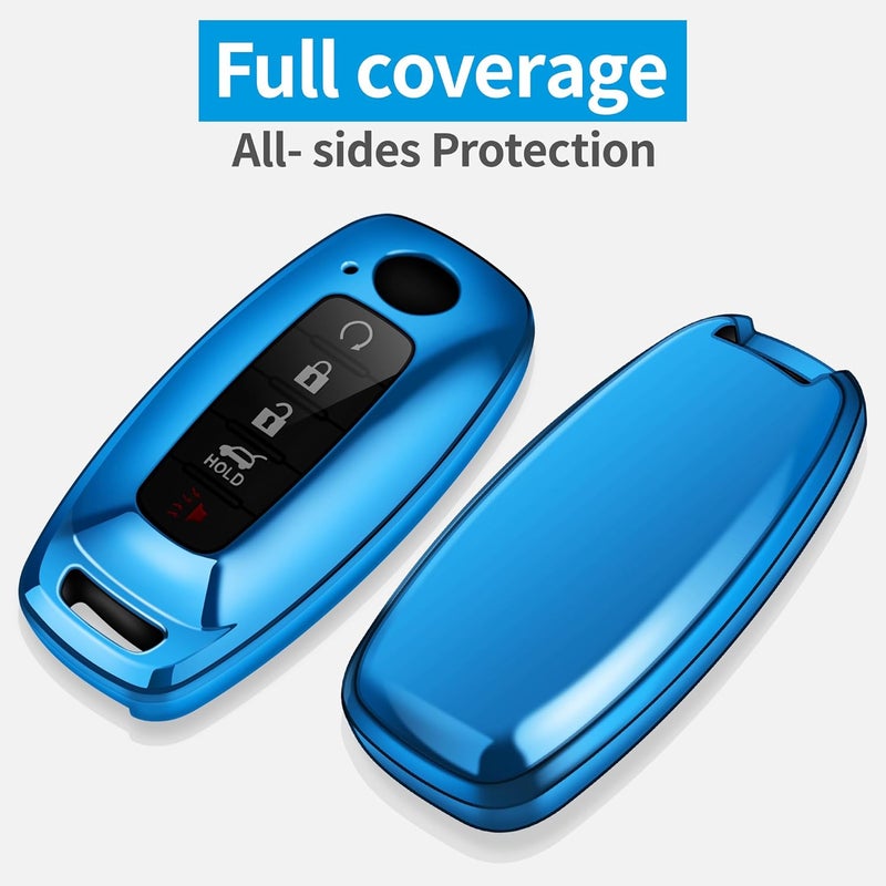 Autophone Nissan Key Fob Cover with Leather Keychain - Soft TPU Protection for 2023-2025 Models (Blue) - Image 3
