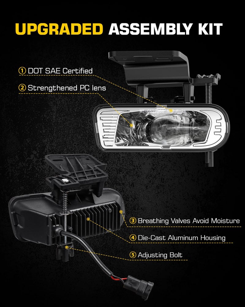 4X4FLSTC LED Fog Lights Replacement Fog Lamps Driving lights Compatible with Chevy Silverado 1999-2002, Suburban 2000-2006, Tahoe 2000-2006 DOT Approved Clear Lens - Chrome - Image 3