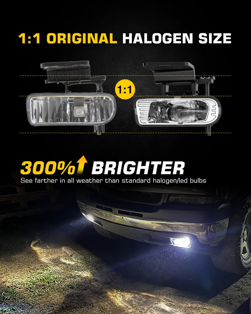 4X4FLSTC LED Fog Lights Replacement Fog Lamps Driving lights Compatible with Chevy Silverado 1999-2002, Suburban 2000-2006, Tahoe 2000-2006 DOT Approved Clear Lens - Chrome - Image 2