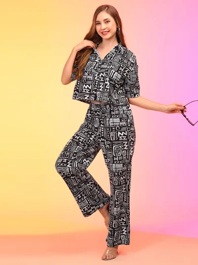 globus Women Abstract Print Boxy Shirt & Trouser Co-Ord Set
