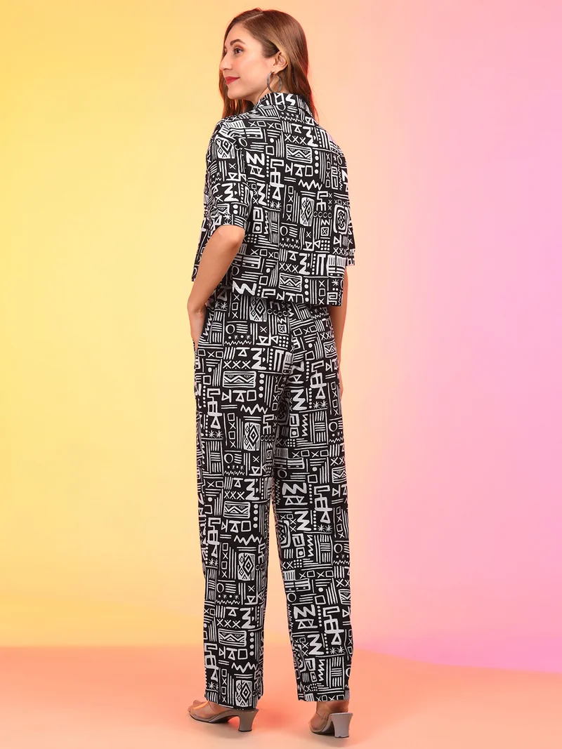 globus Women Abstract Print Boxy Shirt & Trouser Co-Ord Set