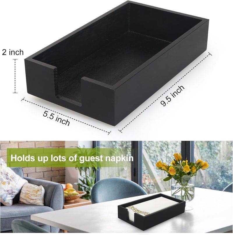 Renawe Guest Paper Towels Holder for Bathroom Napkin Tray Black Wooden Napkins Holder for Table Modern Disposable Hand Towel Holder Flat Wood Cloth Napkin Holder Kitchen Towel Dispenser Bathroom Decor Tray - Image 5