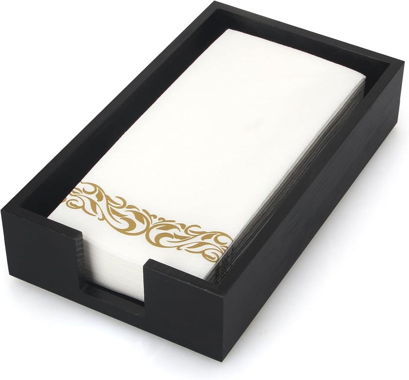 Renawe Guest Paper Towels Holder for Bathroom Napkin Tray Black Wooden Napkins Holder for Table Modern Disposable Hand Towel Holder Flat Wood Cloth Napkin Holder Kitchen Towel Dispenser Bathroom Decor Tray - Image 1