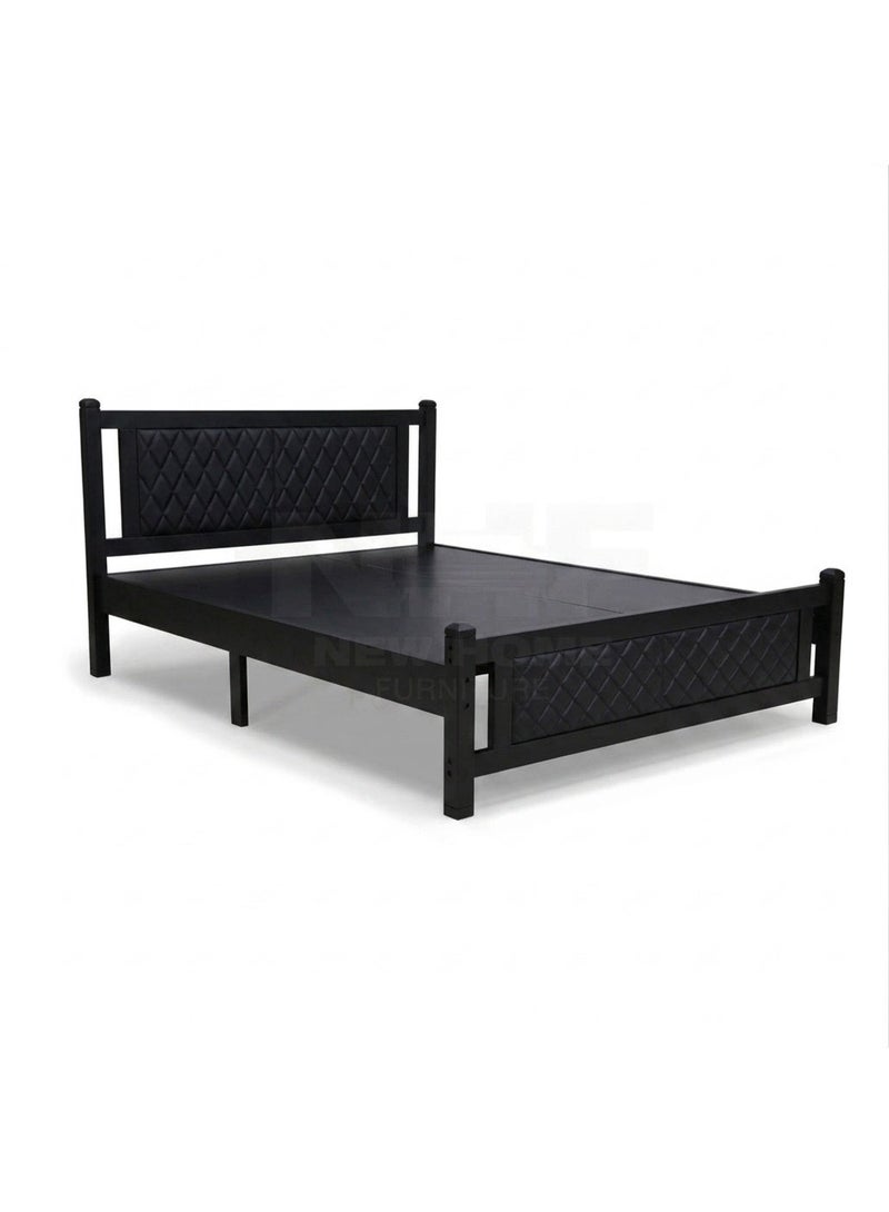 New Home Furniture NHF-150 Queen Bed L190 × W150 cm Wooden Platform Bed Frame with Upholstered Headboard, Strong & Durable Mattress Support, Modern Design for Home & Apartment - Image 1