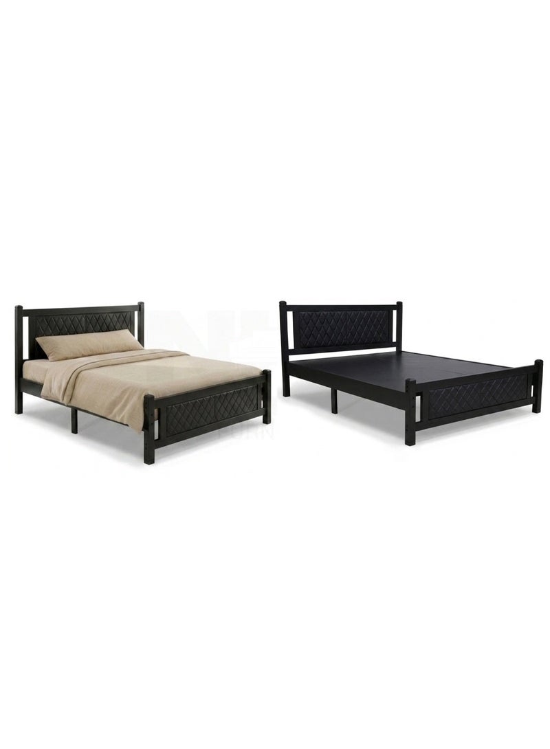 New Home Furniture NHF-150 Queen Bed L190 × W150 cm Wooden Platform Bed Frame with Upholstered Headboard, Strong & Durable Mattress Support, Modern Design for Home & Apartment - Image 2